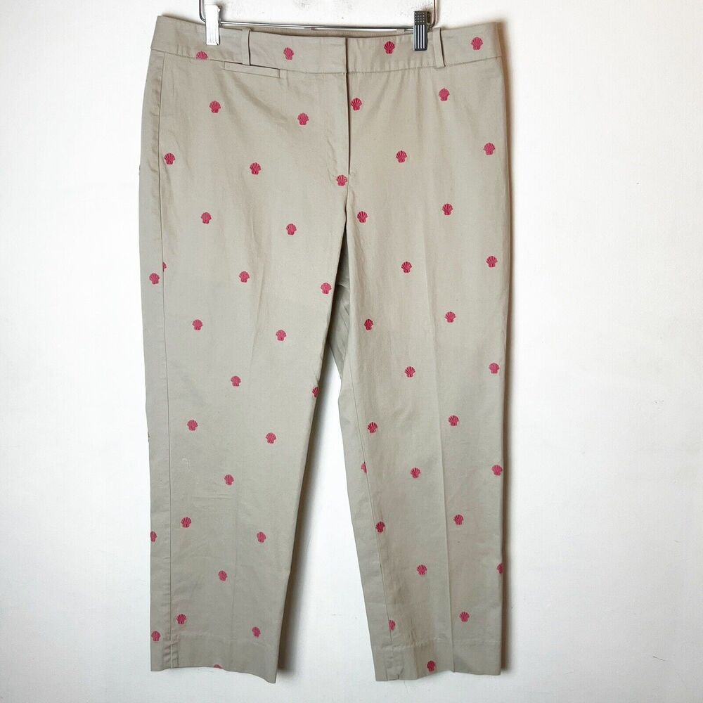 Talbots Signature Seashell Pink Embroidered stretch khakis size 12 W/ 25” Inseam